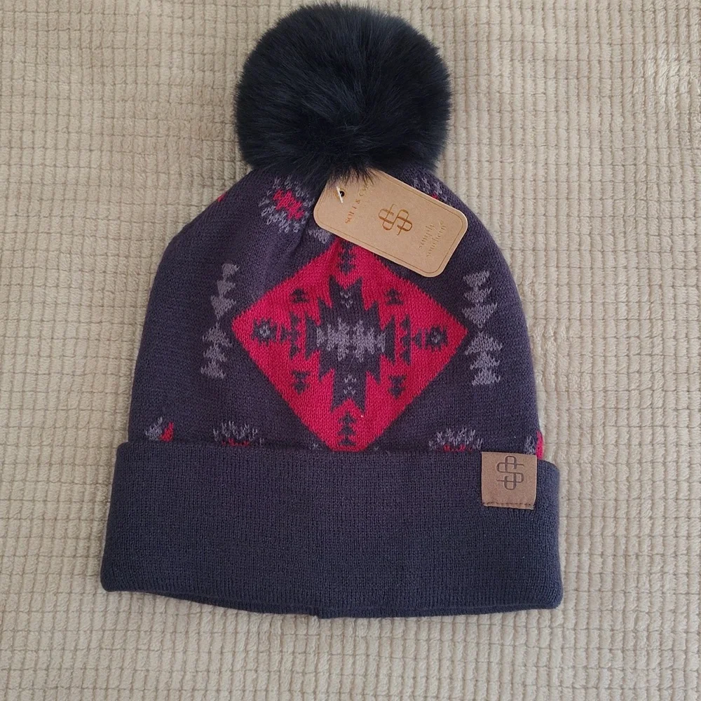 NWT Simply Southern SIMPLY BEANIE 0223 Aztec‎ Print Beanie with Pompom
